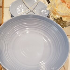 Bowl & 4 plate set, new, blue, thick plastic.